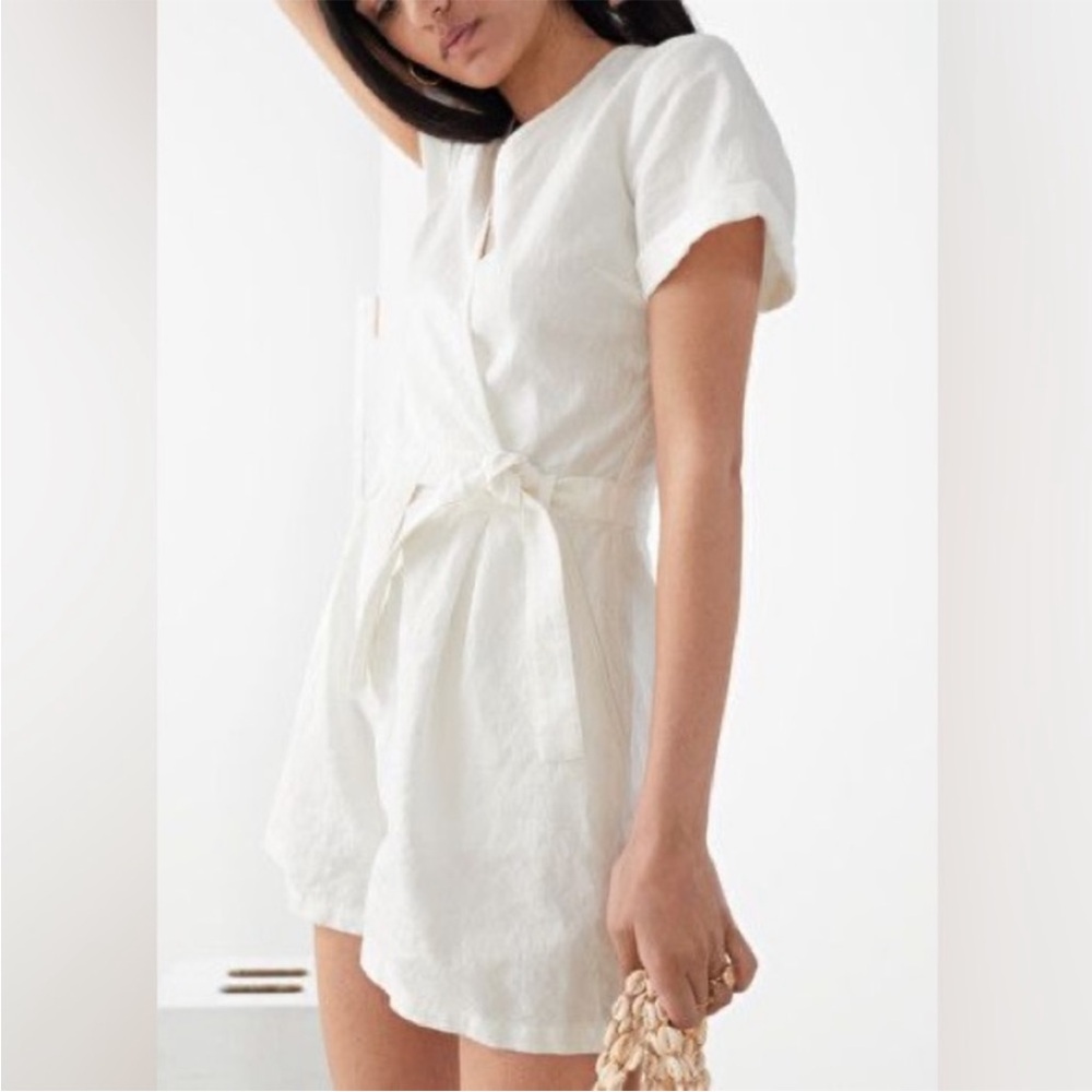 & other stories white linen blend romper